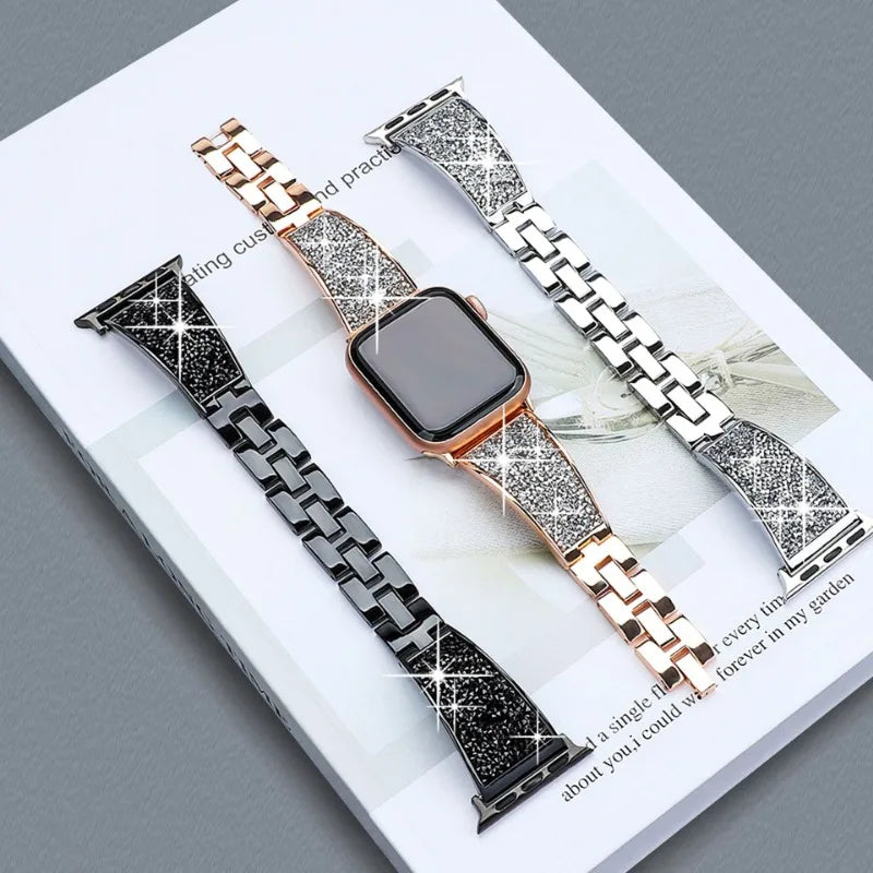 Luxury Chain Strap for Apple Watch Band 38mm~49mm Loop Bracelet Diamond Wrist Watchband for IWatch Series Ultra 8 7 6 5 4321 SE