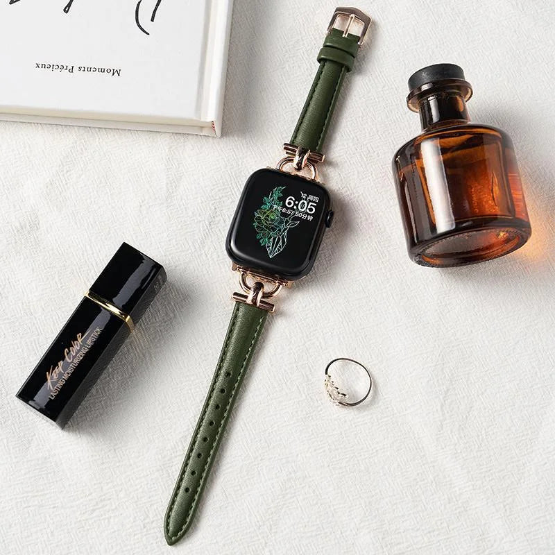 Leather Slim Watchband For Apple Watch Band 41MM 45MM 40mm 44mm 38mm 42mm Series 7 SE 6 5 4 3 2 1 Woman Thin Correa Wrist Strap