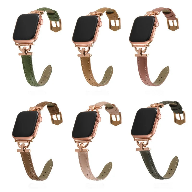 Leather Slim Watchband For Apple Watch Band 41MM 45MM 40mm 44mm 38mm 42mm Series 7 SE 6 5 4 3 2 1 Woman Thin Correa Wrist Strap