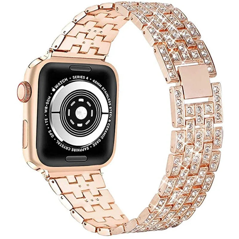 Cover+Diamond Strap For Apple watch band 44mm 41mm 38mm correa 45/40mm Metal Bracelet iWatch Series 3 4 5 6 se 7 8 42/38mm Case