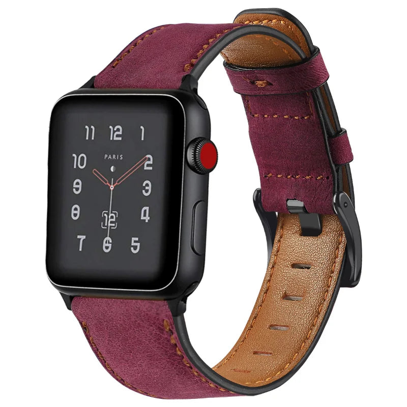 Leather Watch Strap for Apple watch band 40mm 49mm Retro Cow Leather correa bracelet iwatch series 7 SE Ultra 8