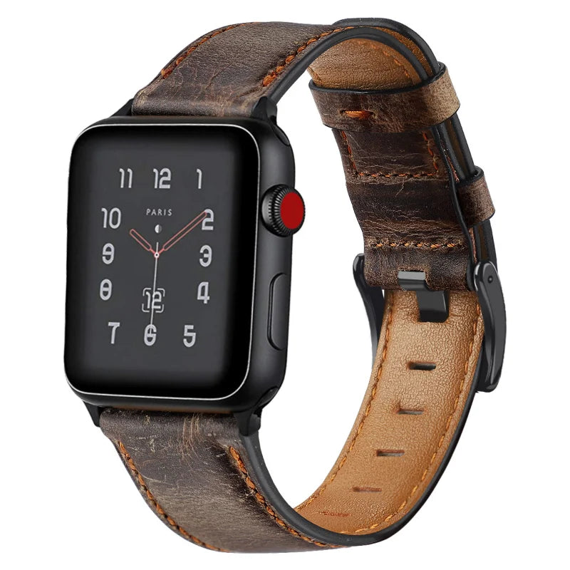 Leather Watch Strap for Apple watch band 40mm 49mm Retro Cow Leather correa bracelet iwatch series 7 SE Ultra 8