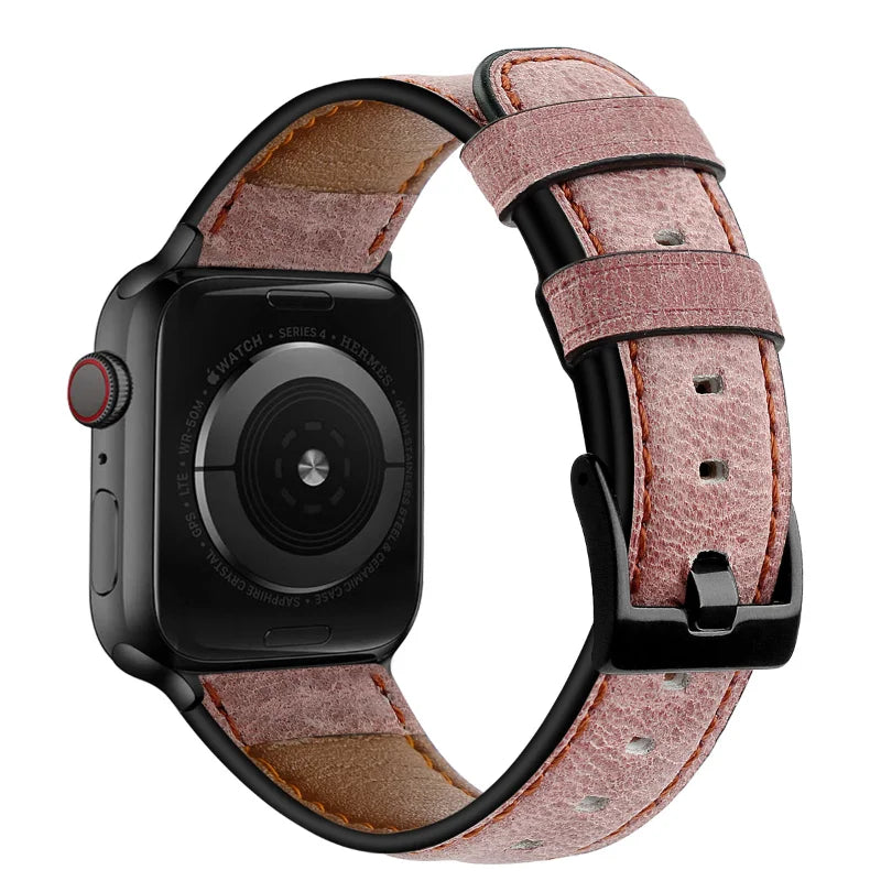 Leather Watch Strap for Apple watch band 40mm 49mm Retro Cow Leather correa bracelet iwatch series 7 SE Ultra 8