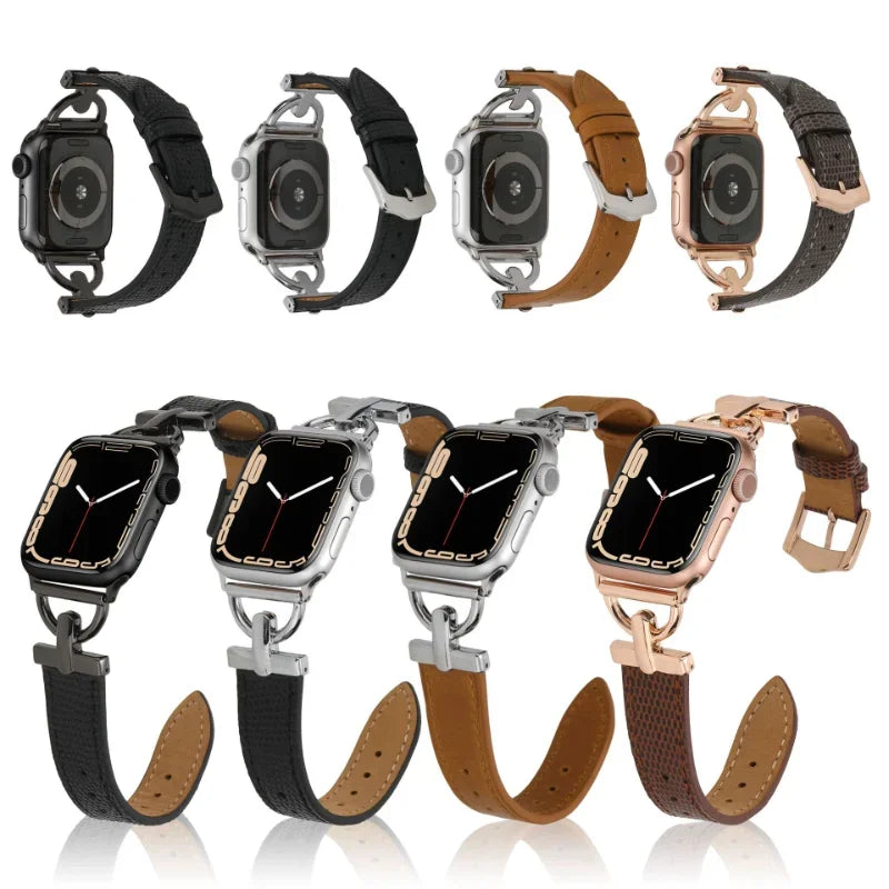 Leather Strap For Apple Watch Band 41mm 45 44 40mm 42 38mm Metal Buckle Design Watchband Bracelet For iWatch 7 SE 6 3 4 5