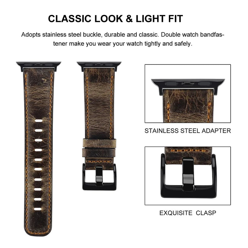 Leather Watch Strap for Apple watch band 40mm 49mm Retro Cow Leather correa bracelet iwatch series 7 SE Ultra 8