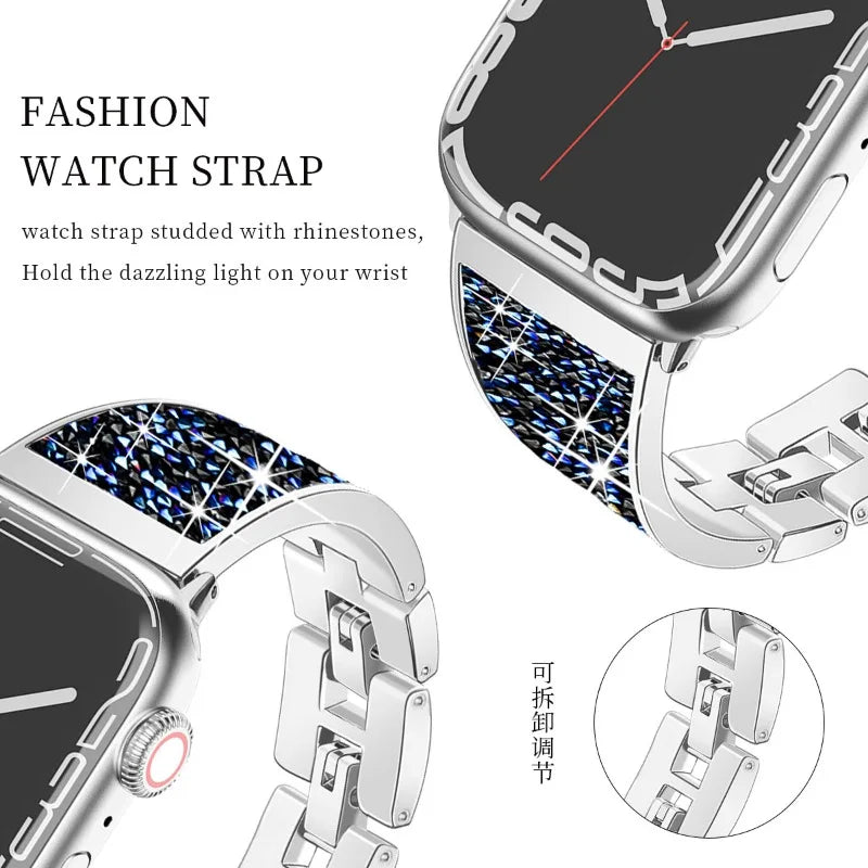 Luxury Chain Strap for Apple Watch Band 38mm~49mm Loop Bracelet Diamond Wrist Watchband for IWatch Series Ultra 8 7 6 5 4321 SE
