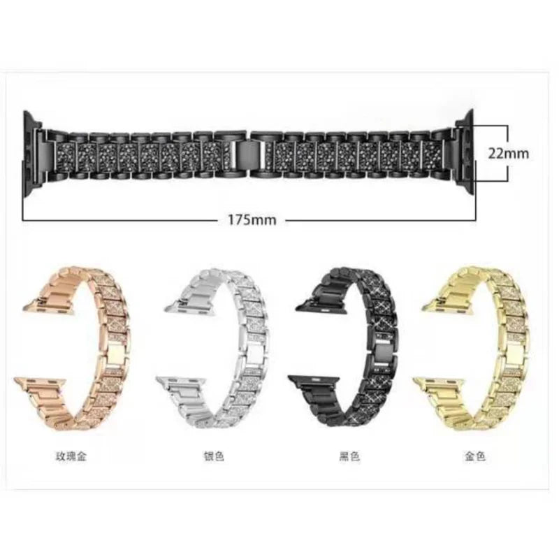 Link Bracelet for Apple Watch Band 7 8 41mm 45mm 40mm 44mm Diamond Shining Women Metal Strap IWatch Series SE 6 5 4 3 38mm 42mm