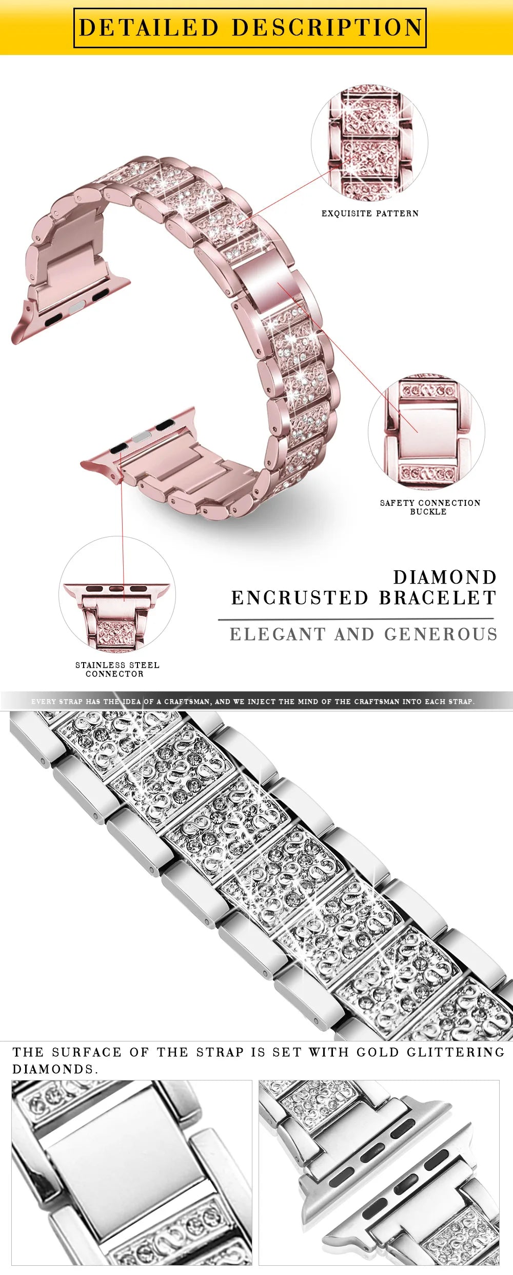 Link Bracelet for Apple Watch Band 7 8 41mm 45mm 40mm 44mm Diamond Shining Women Metal Strap IWatch Series SE 6 5 4 3 38mm 42mm
