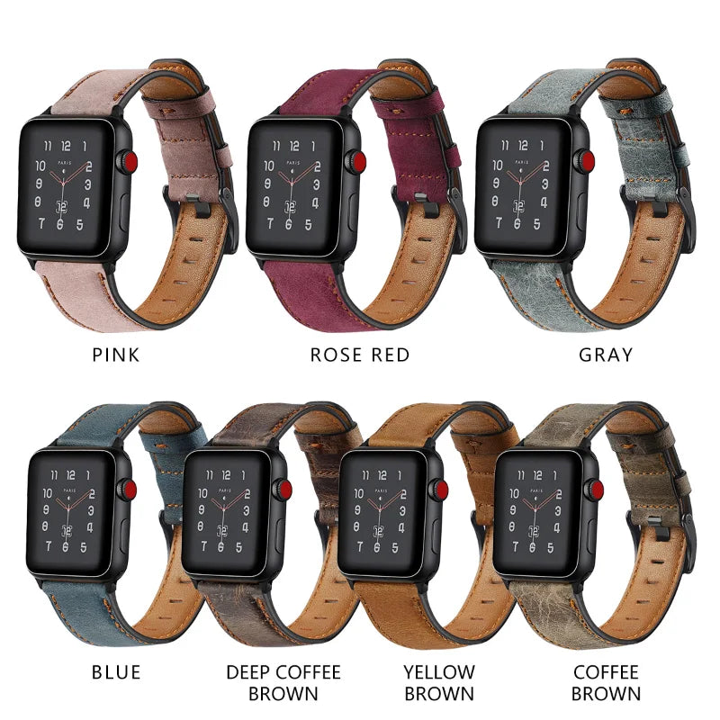 Leather Watch Strap for Apple watch band 40mm  49mm Retro Cow Leather correa bracelet iwatch series 7 SE Ultra 8