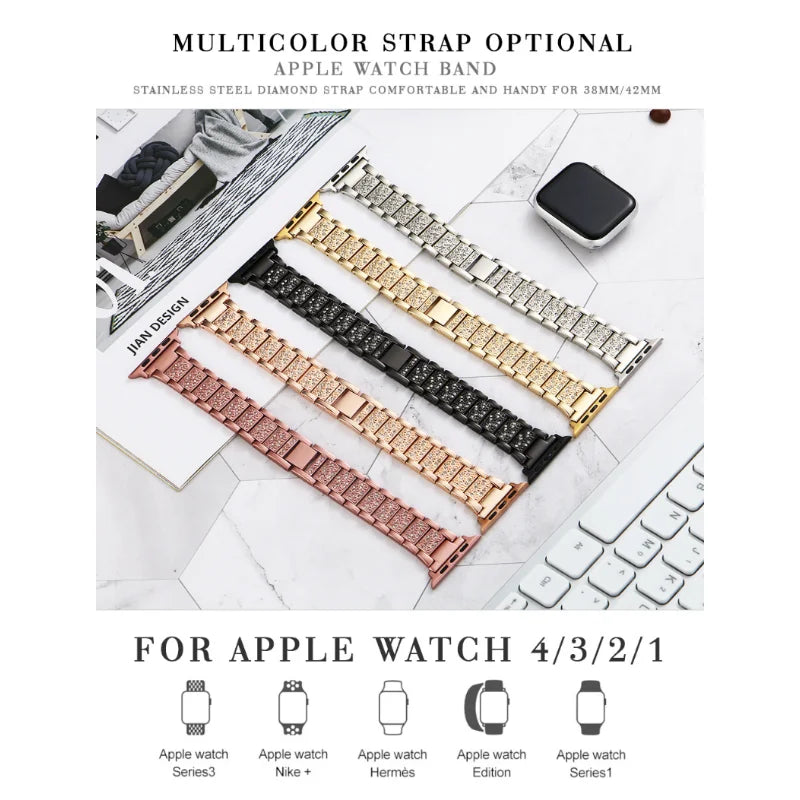 Link Bracelet for Apple Watch Band 7 8 41mm 45mm 40mm 44mm Diamond Shining Women Metal Strap IWatch Series SE 6 5 4 3 38mm 42mm