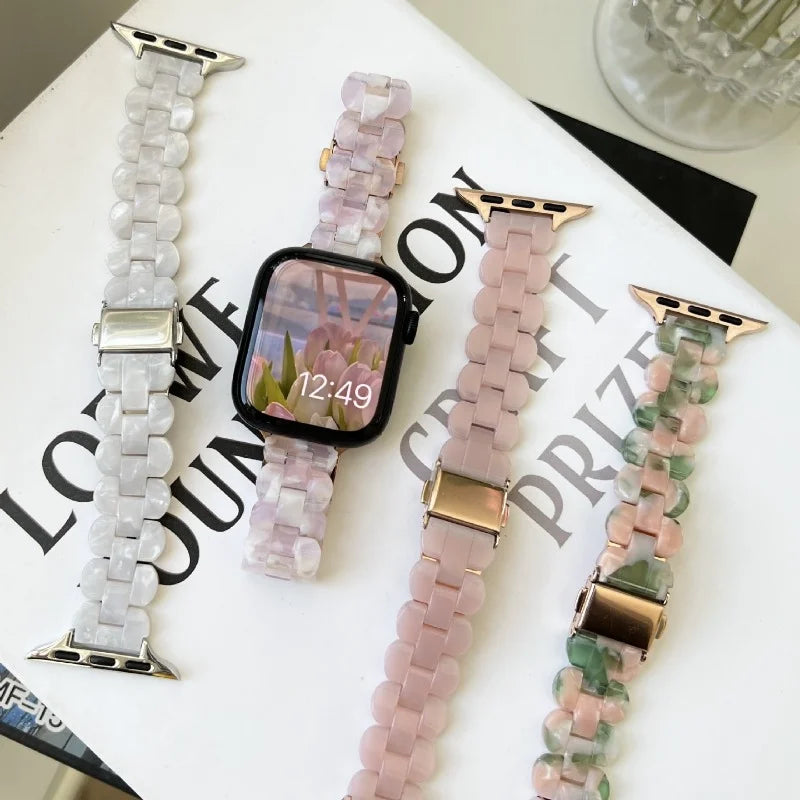 Woman Resin Strap For Apple Watch Band 44mm 40mm 45mm 41mm 38mm 42mm Replacement Universal Rhombus Resin Watch Band