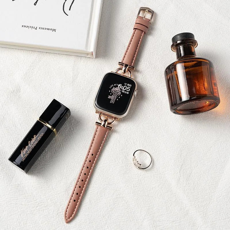 Leather Slim Watchband For Apple Watch Band 41MM 45MM 40mm 44mm 38mm 42mm Series 7 SE 6 5 4 3 2 1 Woman Thin Correa Wrist Strap
