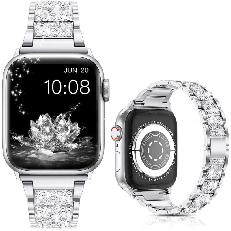 Link Bracelet for Apple Watch Band 7 8 41mm 45mm 40mm 44mm Diamond Shining Women Metal Strap IWatch Series SE 6 5 4 3 38mm 42mm