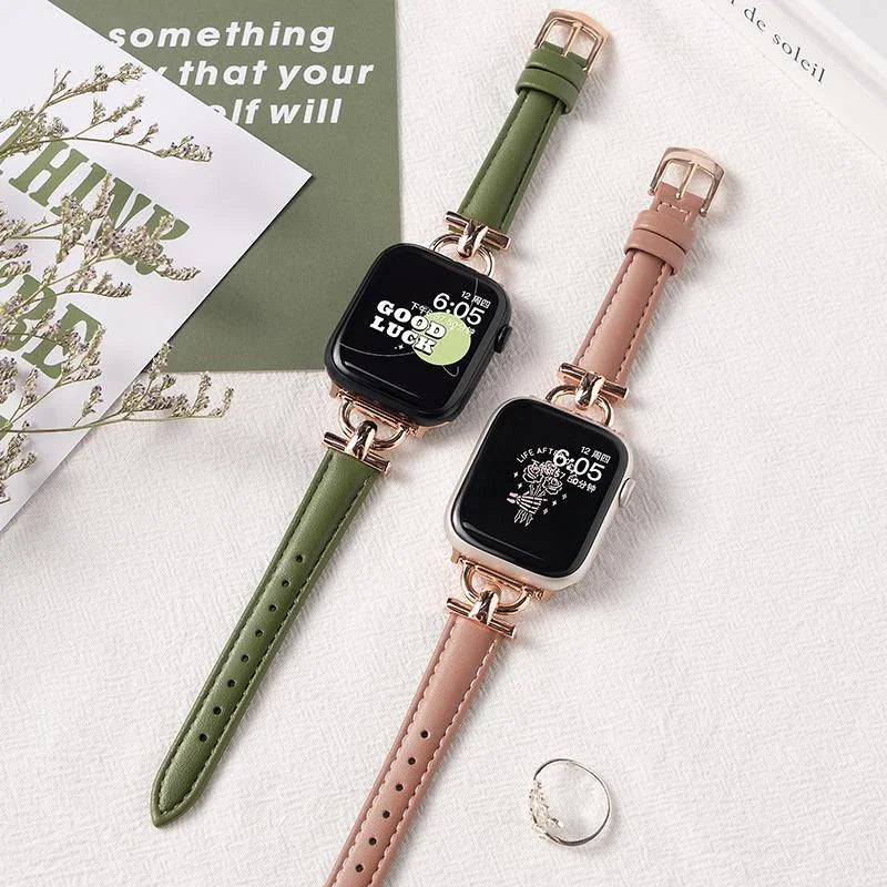 Leather Slim Watchband For Apple Watch Band 41MM 45MM 40mm 44mm 38mm 42mm Series 7 SE 6 5 4 3 2 1 Woman Thin Correa Wrist Strap